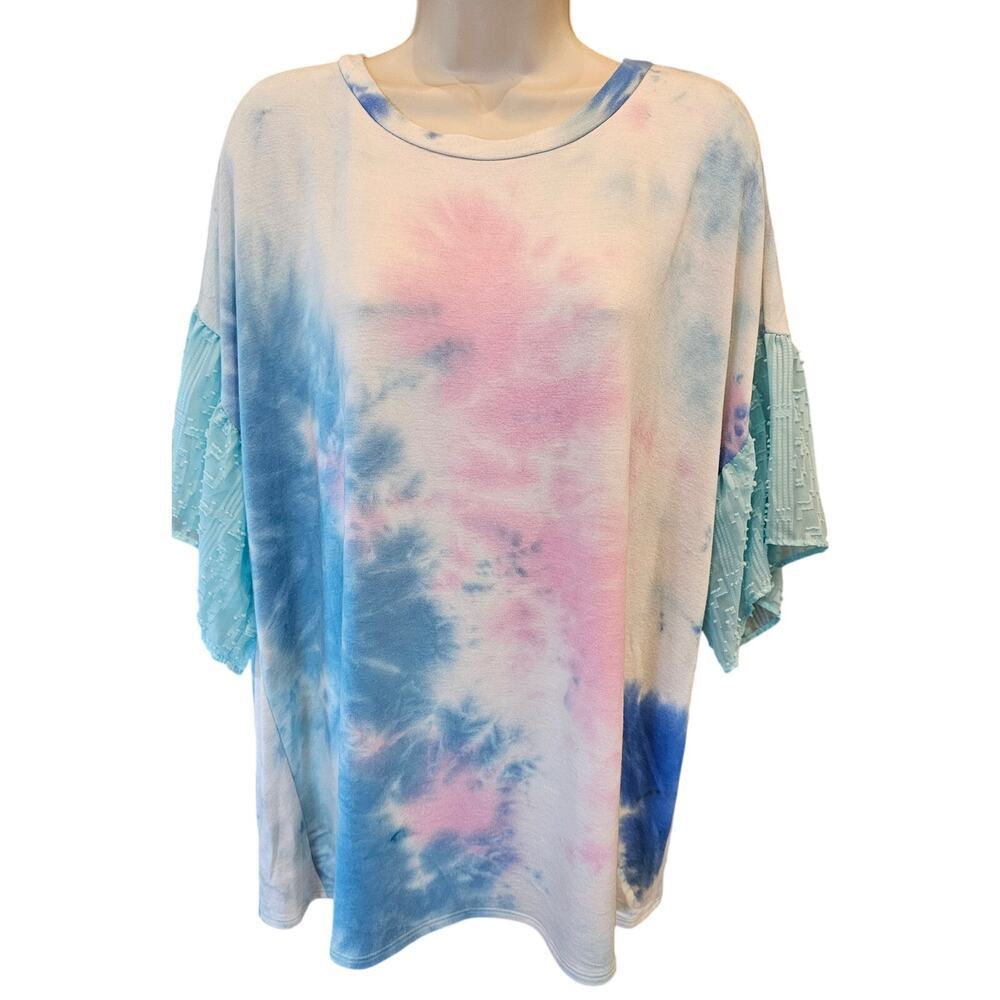 Haptics tie-dye boho mixed media oversized blouse soft stretch 1X casual